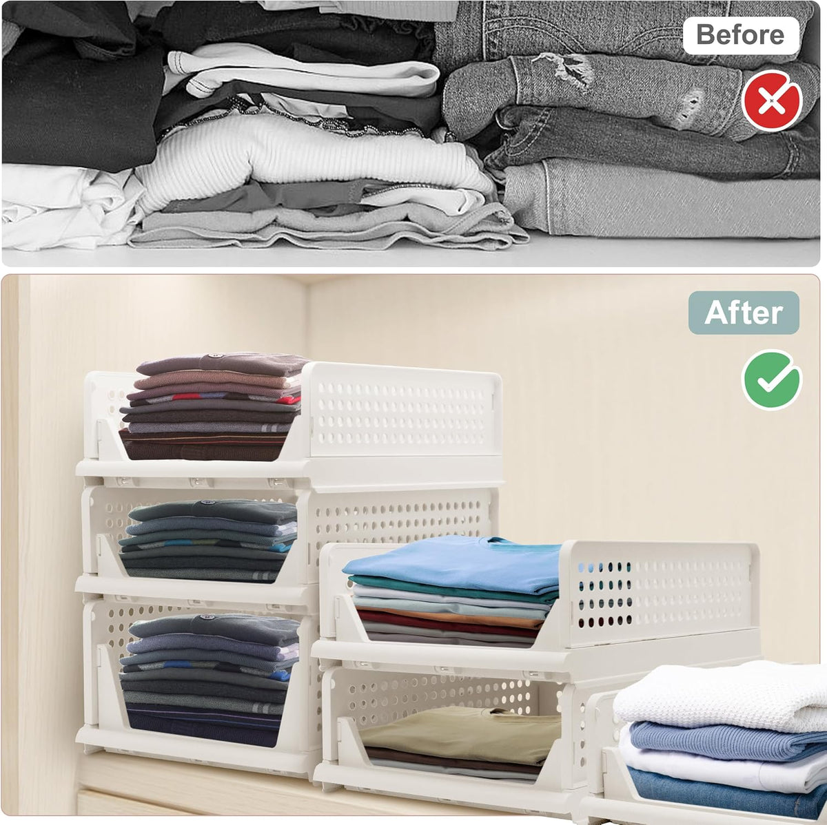 Goderewild Stackable Foldable Storage Baskets, Folding Storage Bins, Closet O...