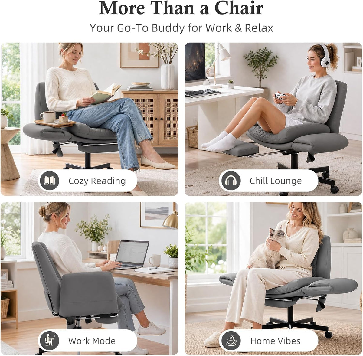 Criss Cross Office Chair with Footrest, Scratch-Resistant PU Leather, Grey