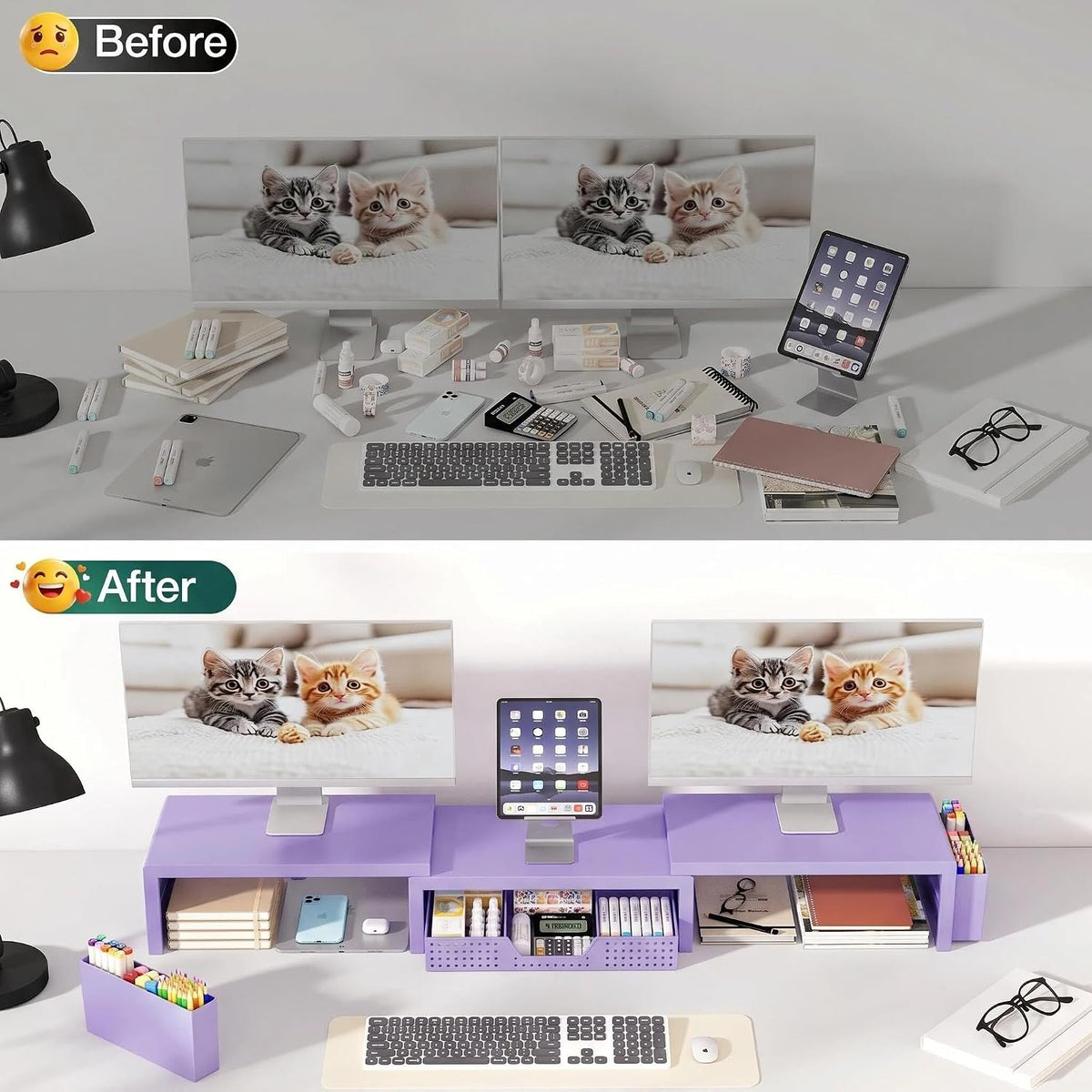 OPNICE Desk Organizer and Accessories, Computer Monitor Stand Riser with Draw...