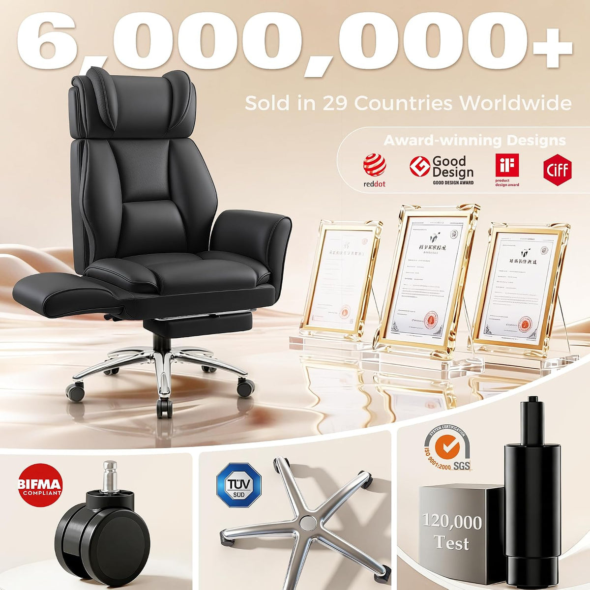 Big and Tall Office Chair, Flip Armrests for Pets & Cross Legged Sitting,...