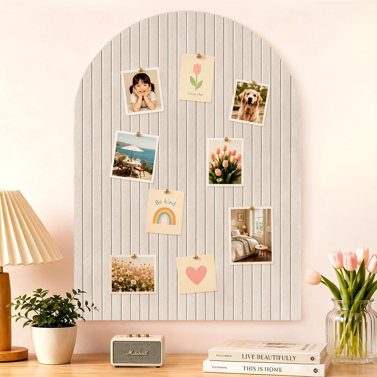 48"x36" Beige Arched Felt Bulletin Board, Customizable Wall Tiles