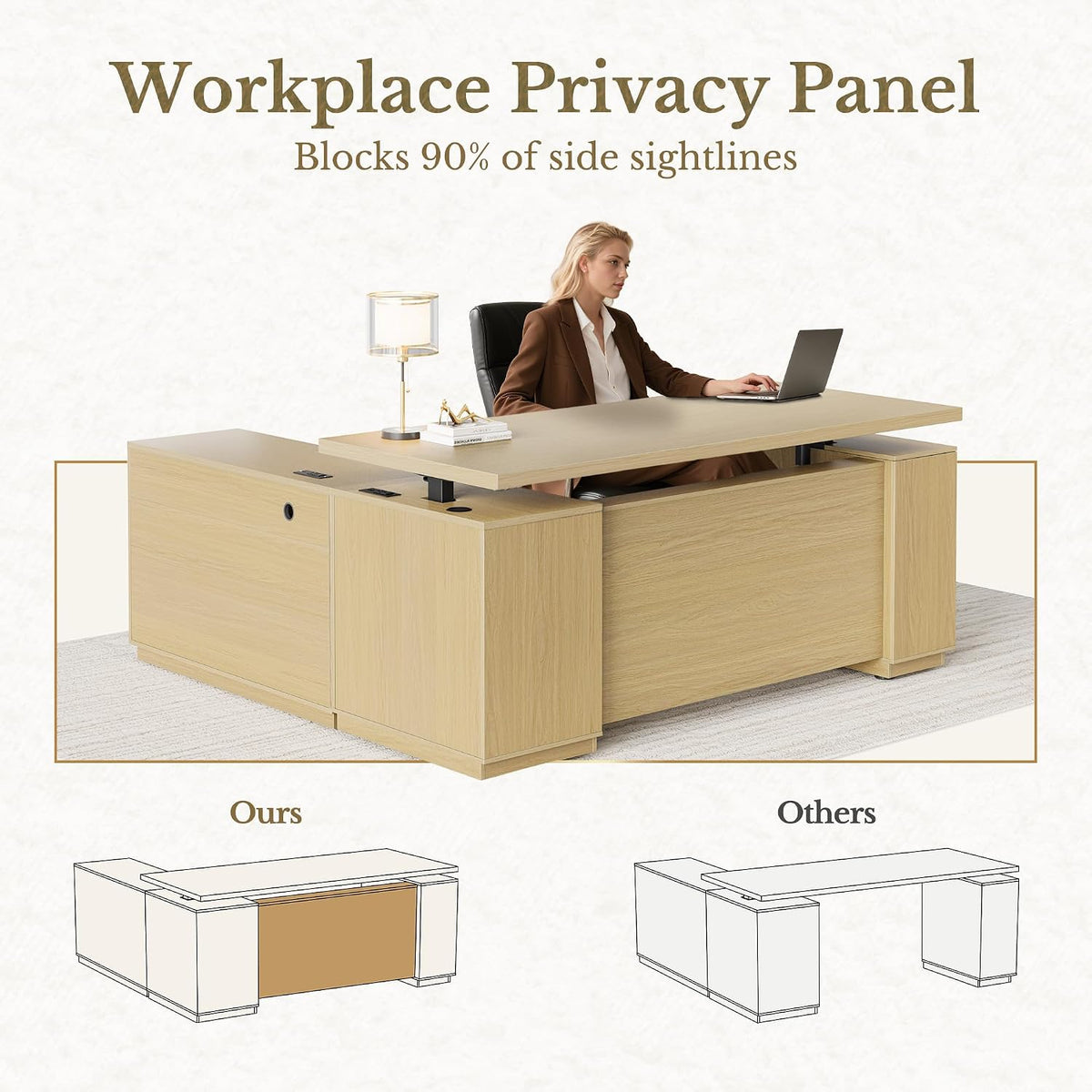 Standing Desk with File Cabinet, 70 Inch L Shaped Electric Height Adjustable ...