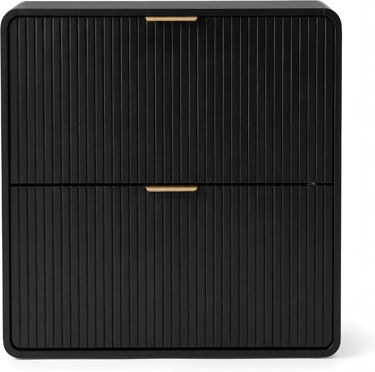 Modern Shoe Cabinet with 2 Flip Drawers, Fluted Panel Freestanding Wood Organ...