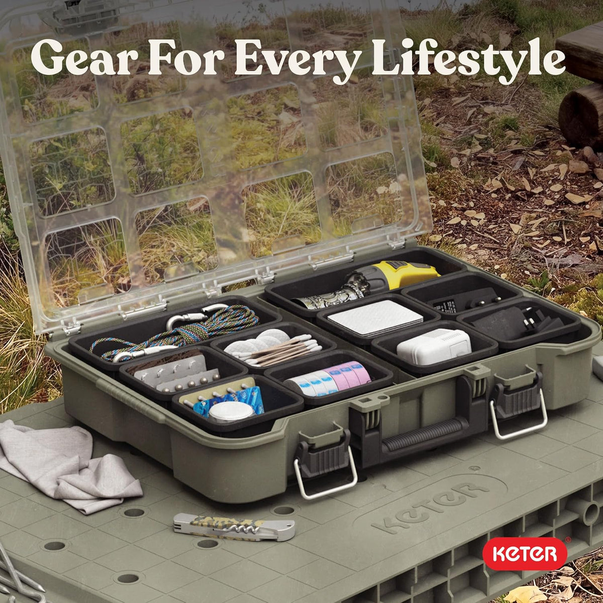 Keter Stack N' Roll Camping Gear Organizer, Portable Storage Organizer