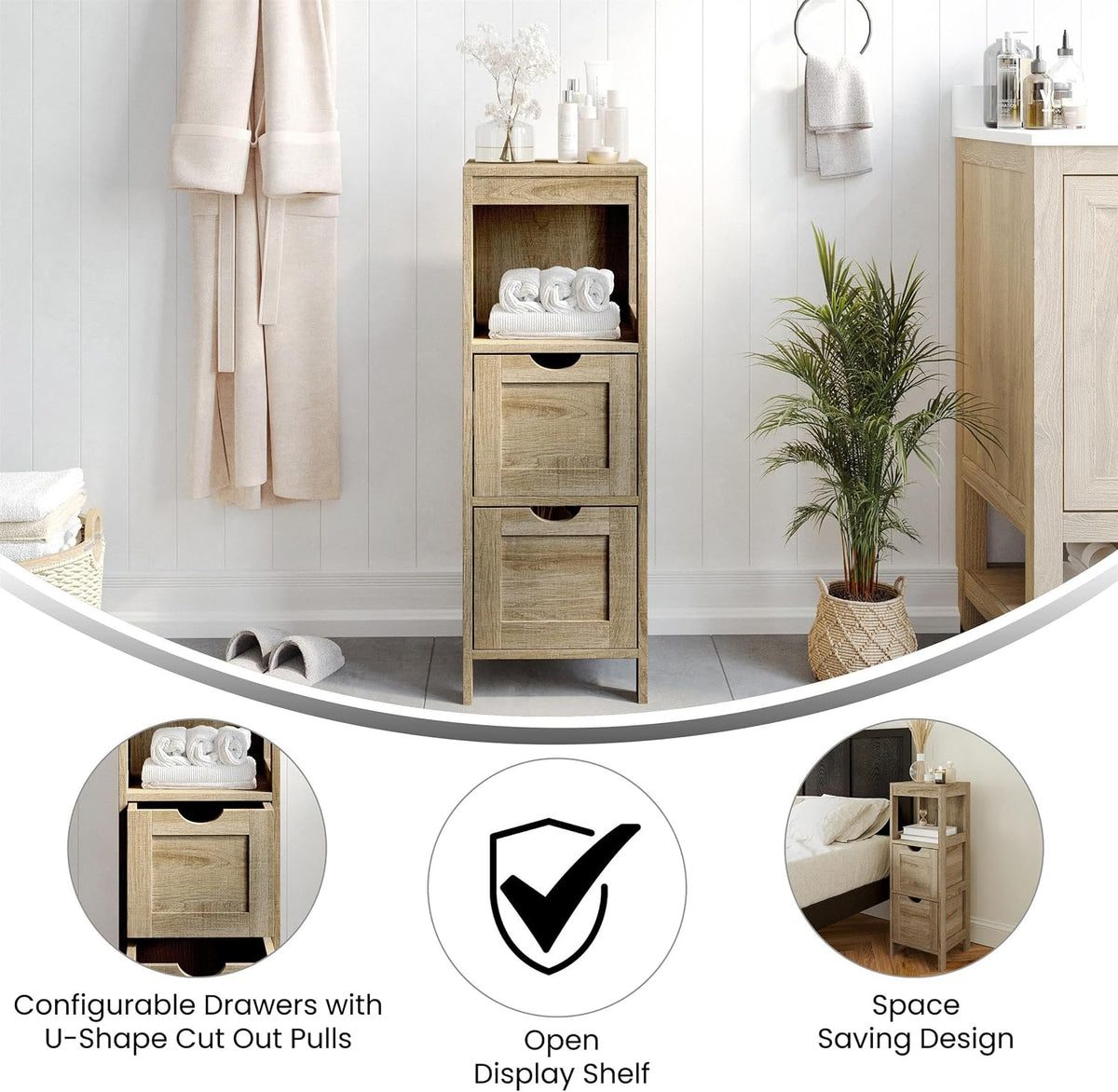 Flash Furniture Bathroom Organizer with Two Removable Drawers, Brown