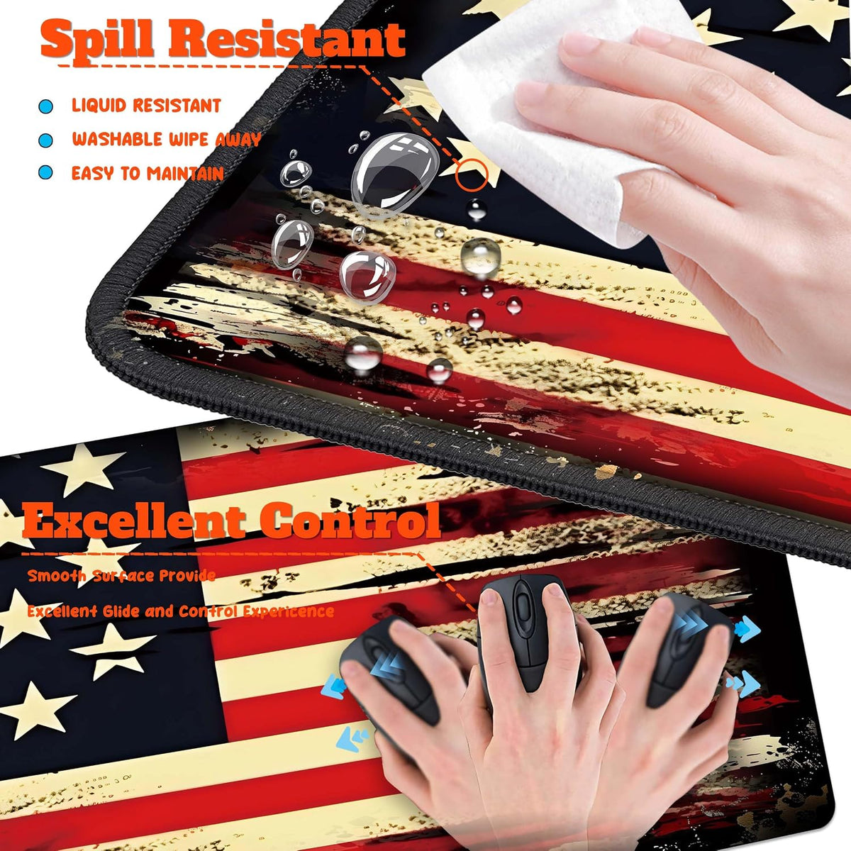 4-Piece Extended Large Mouse Pad Set for Women Men with Retro Flag Design Inc...