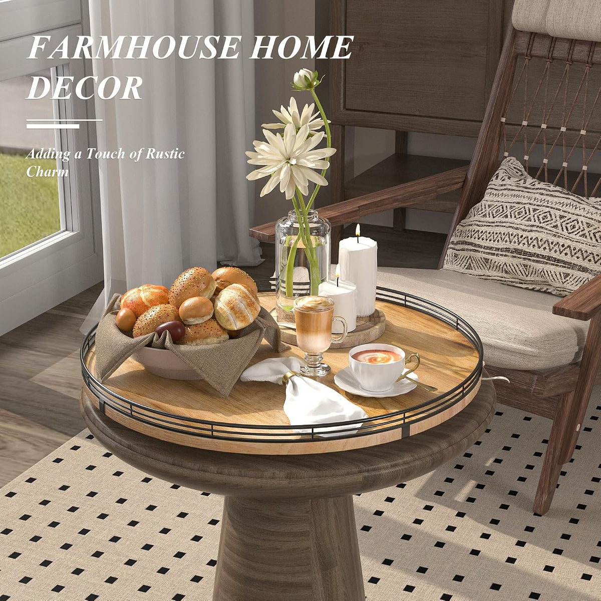 AMH 18-Inch Extra Large Farmhouse Oak Lazy Susan Organizer