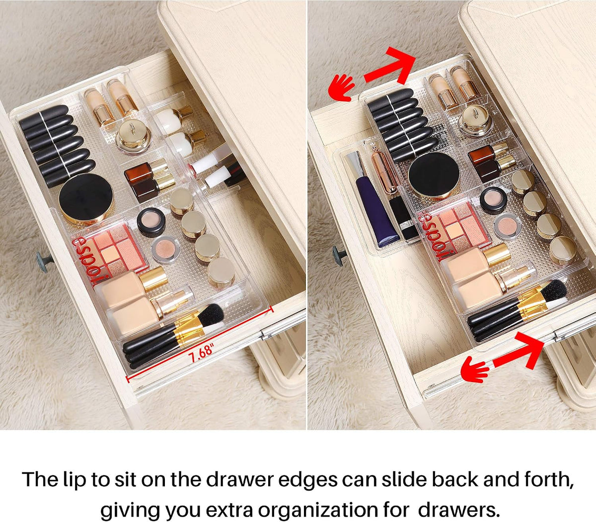 Oubonun Expandable Shallow Vanity Plastic Makeup Drawer Organizers, 4 Pack