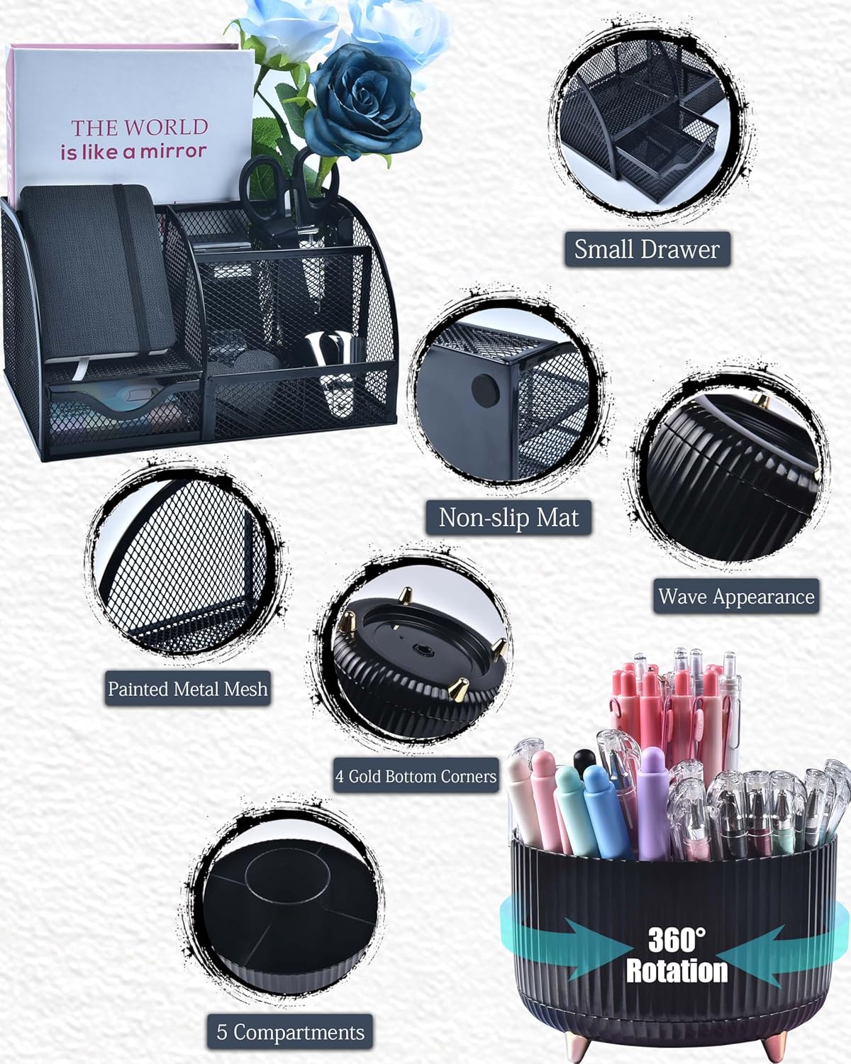 LXEVIHK Black Desk Accessories 21-Piece Office Supplies Gift Set