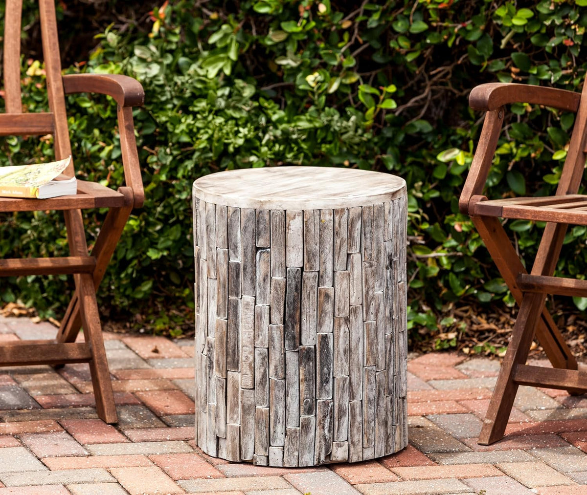 Patio Sense 62420 Elyse Round Rustic Garden Stool Wood Outdoor Seating & ...