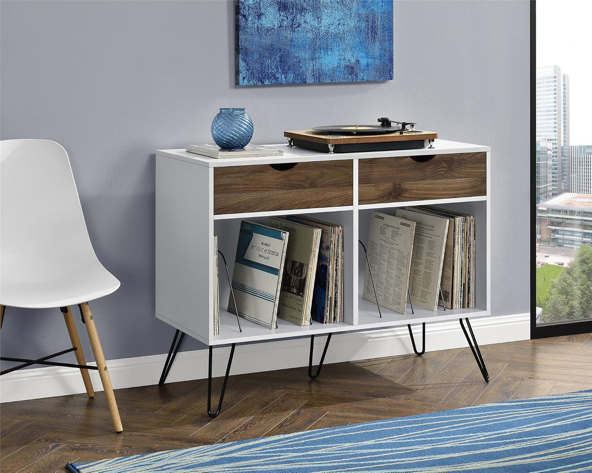 Novogratz Concord Turntable Stand with Drawers, White