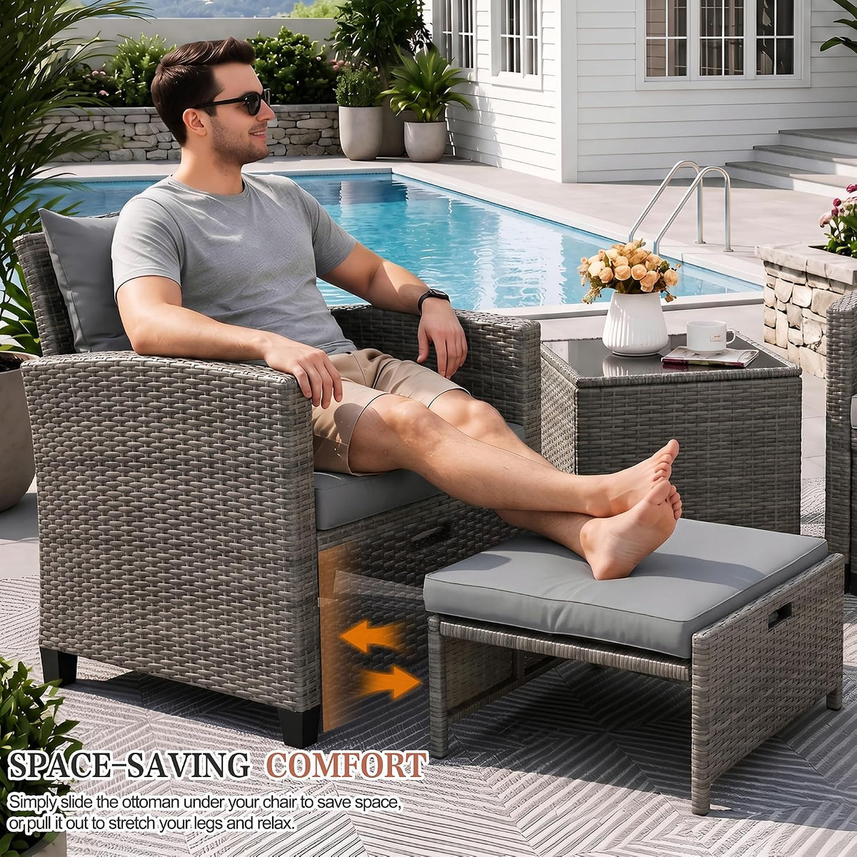 Vongrasig 5 Piece Patio Furniture Set, Small Balcony Furniture, PE Wicker Rat...