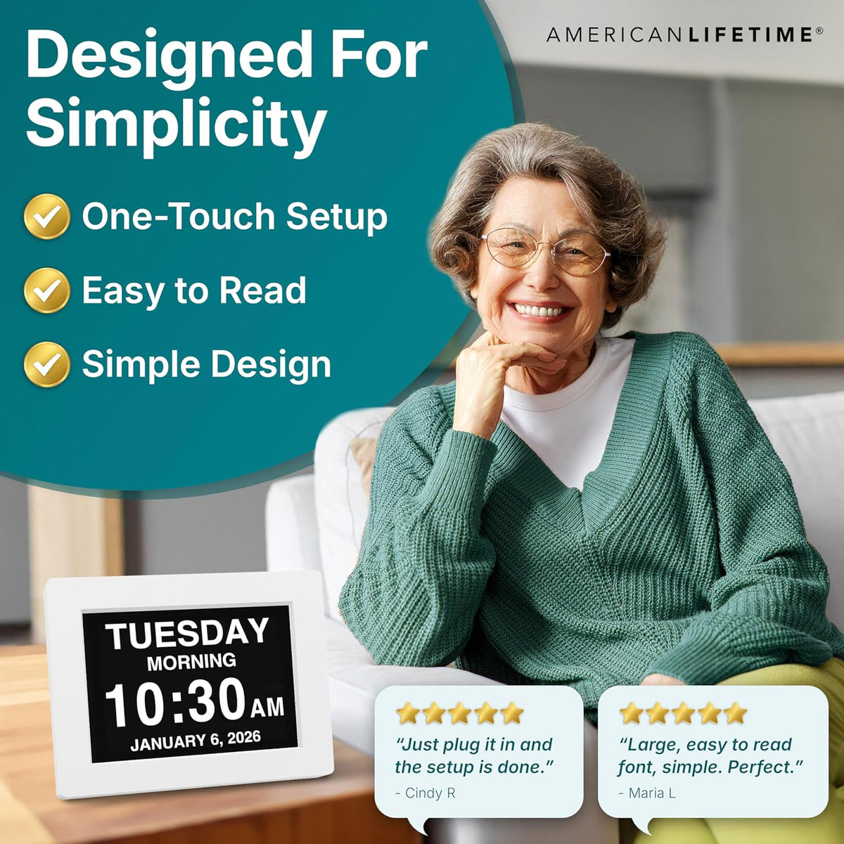 American Lifetime New 2026 Dementia Clock Large Digital Clock for Seniors, La...