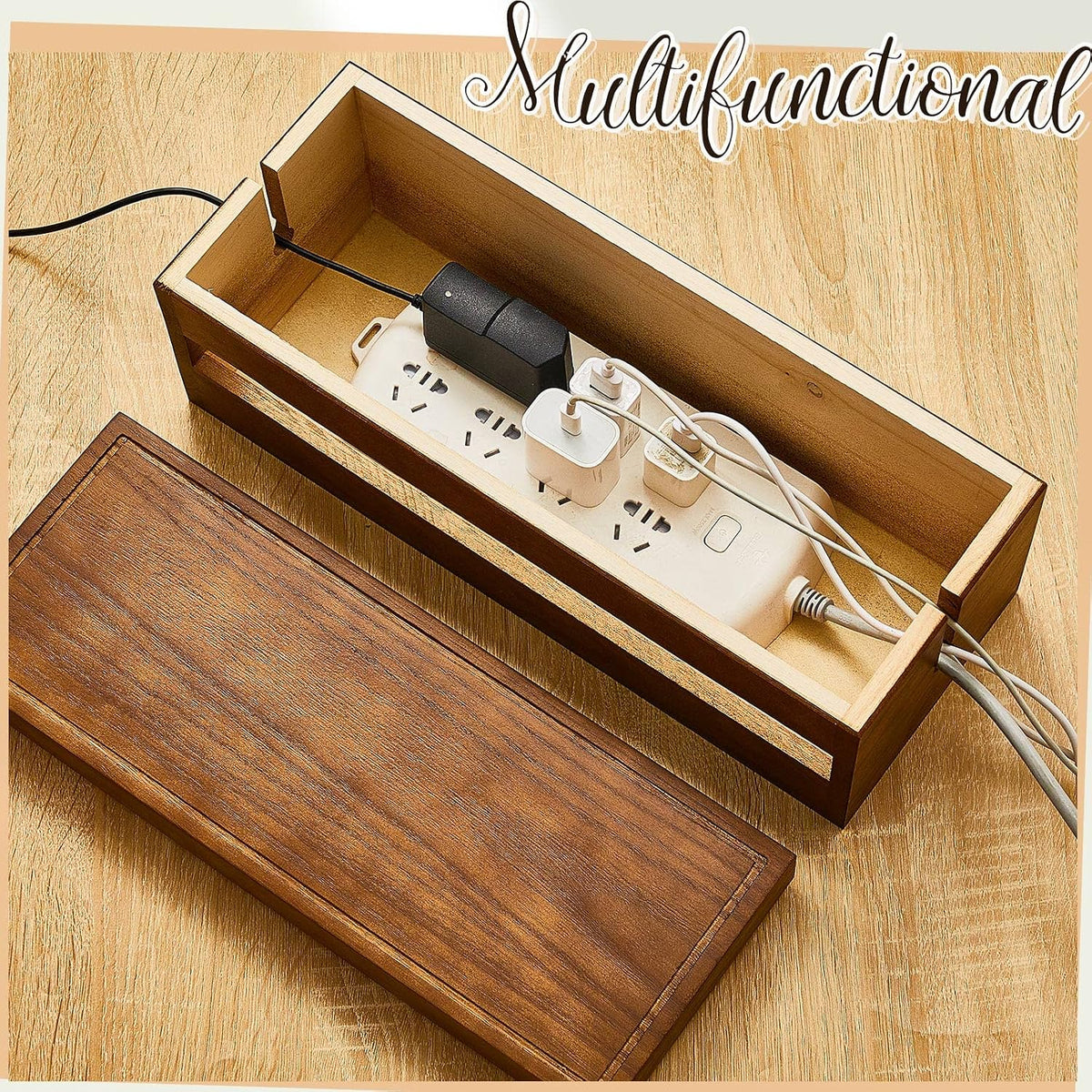 Hoteam 48 Pcs Wooden Cable Management Box Cable Organizer Box Set Power Strip...