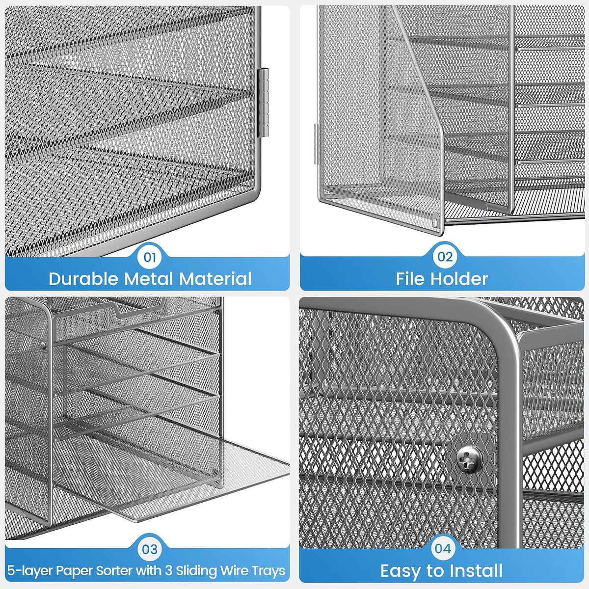 Lavatino 5-Tier Metal Mesh Desk Organizer with File Holder & 7 Customizab...