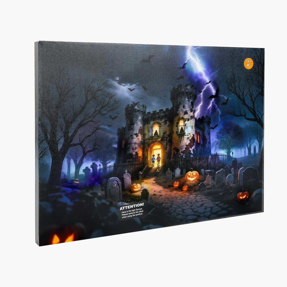 Halloween Canvas Wall Art with LED Lights and Sound Effects, 20x15 Inch