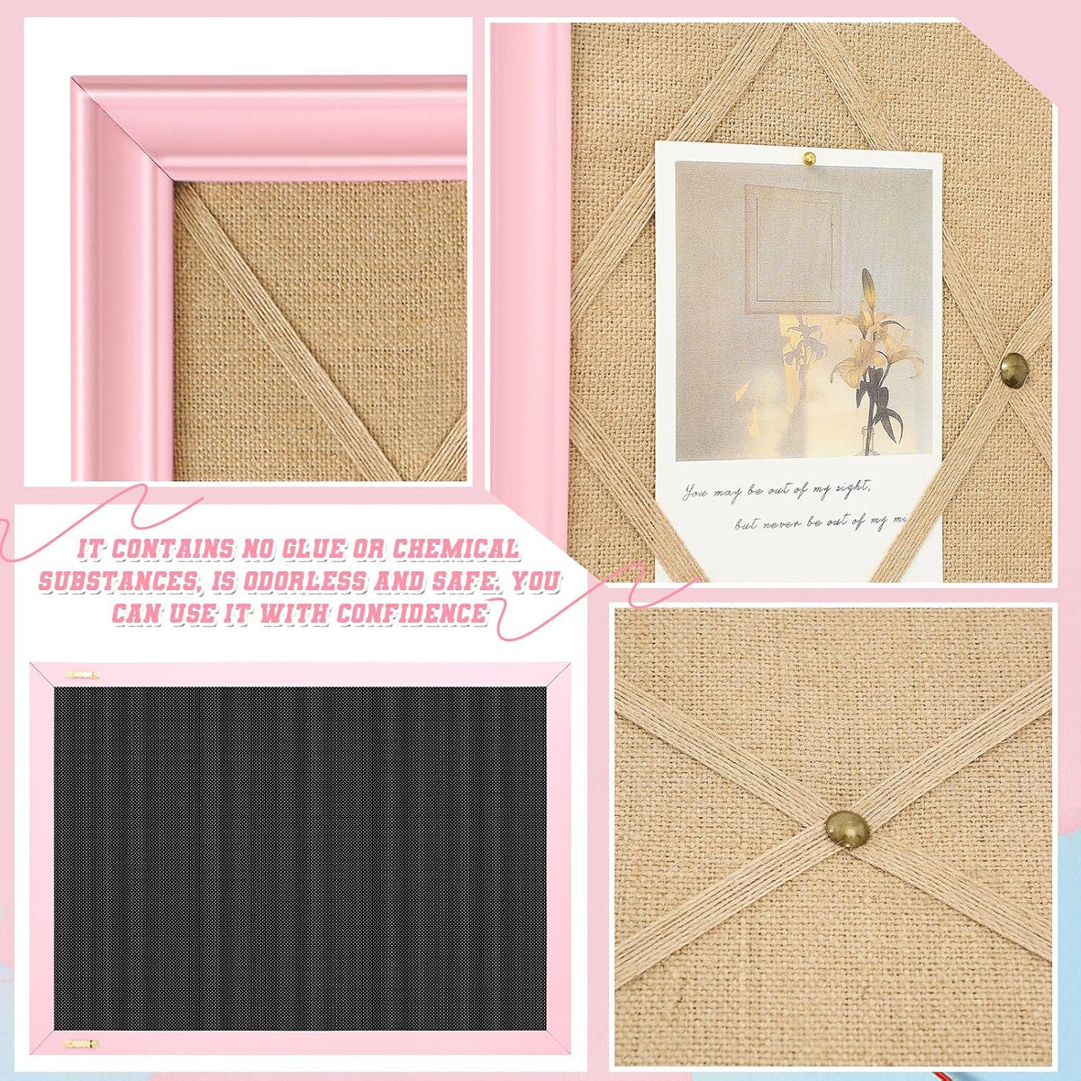 DoubleFill Pink Bulletin Board 21"×27" Linen Fabric Decorative Boar...