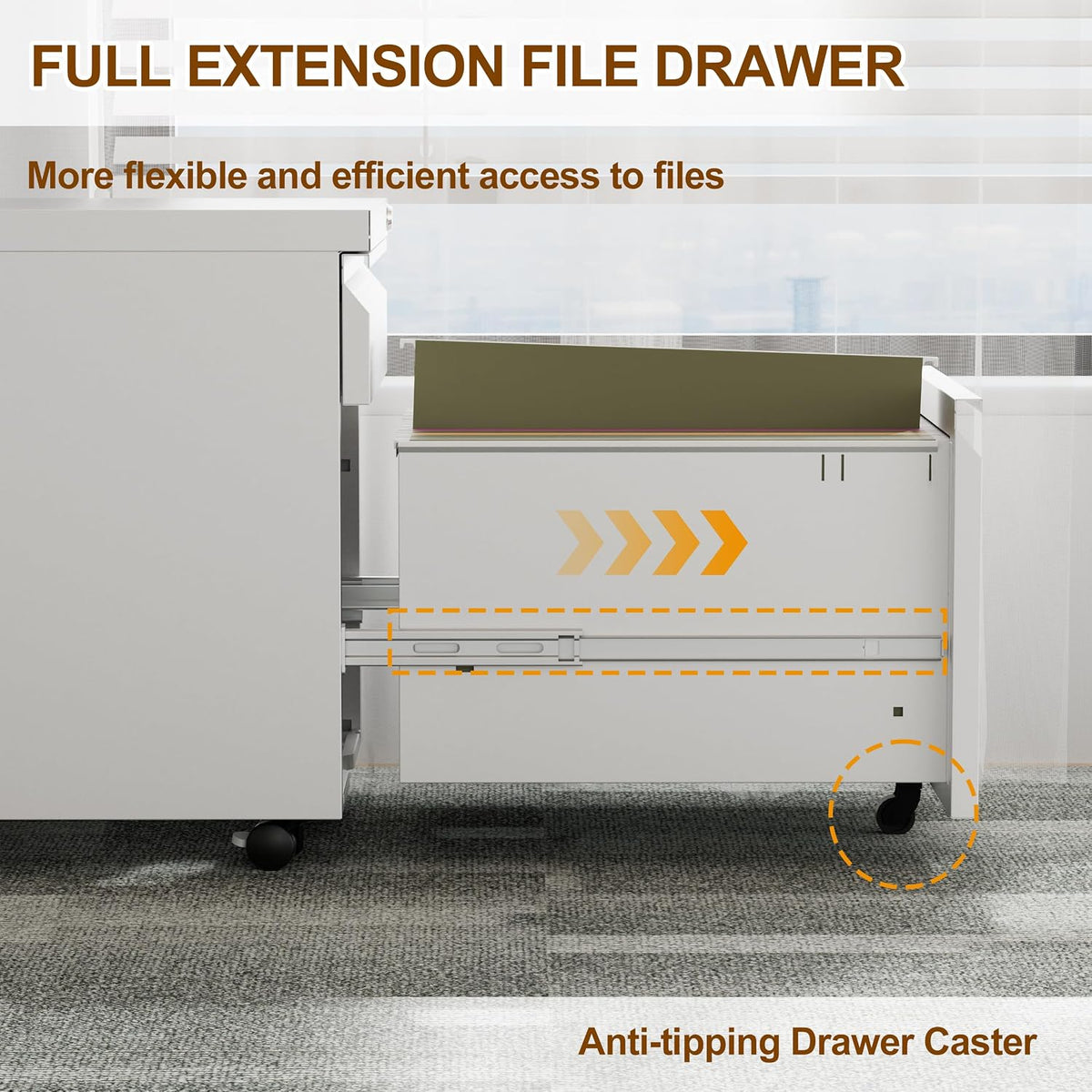 2 Drawer Metal Mobile File Cabinet with Lock and 4 Keys
