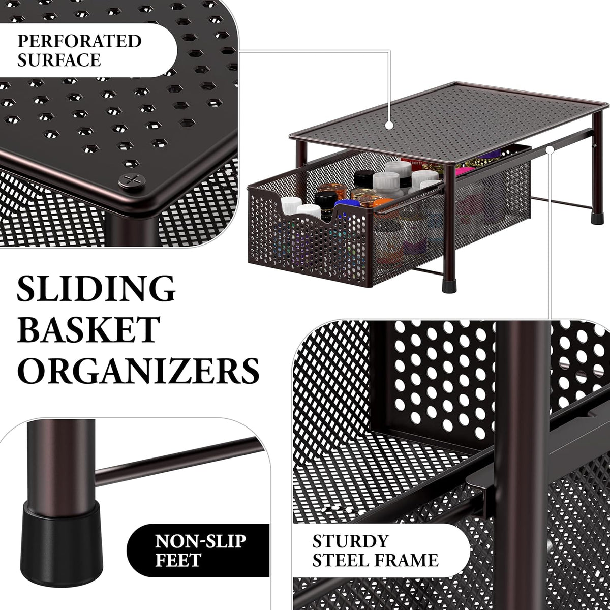 Simple Houseware Stackable Cabinet Basket Drawer Organizer, Bronze