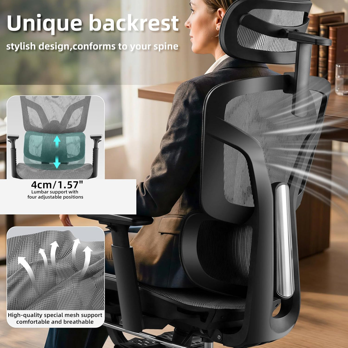 Ergonomic Office Chair with Footrest 4-Level Adjustable Lumbar Suppor