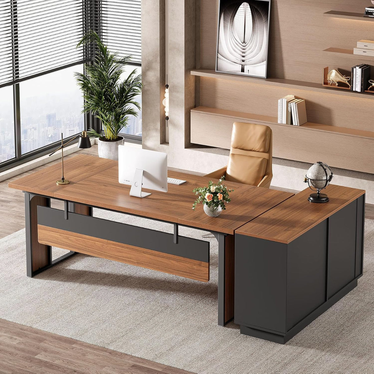 Tribesigns 63‘’ L-Shaped Executive Desk, Office Table with 47-Inch Drawers Ca...