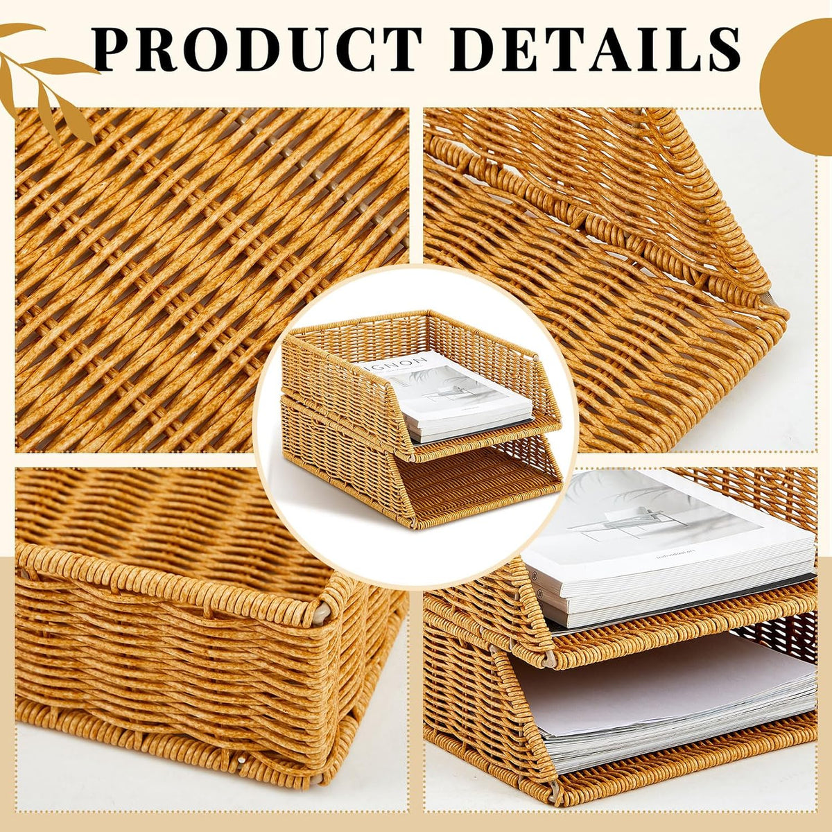 Yeaqee 2 Pcs Paper Tray Organizer for Desk Woven Letter A4 File Organizer