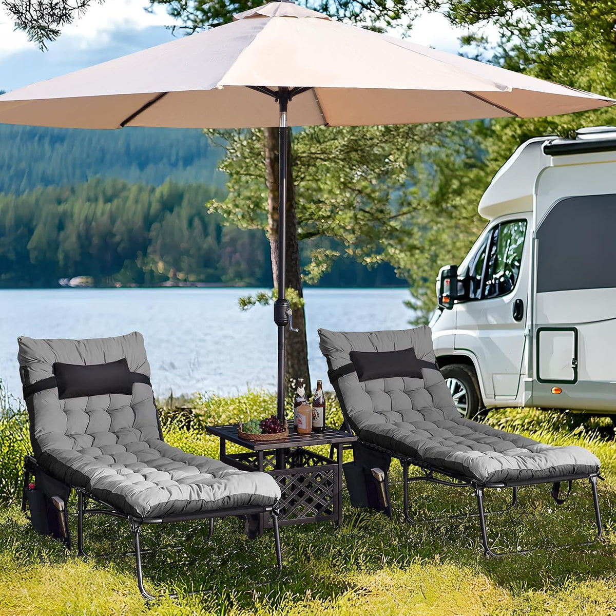 Yaheetech Outdoor Tanning Chair with Face Hole & Removable Cushion Black