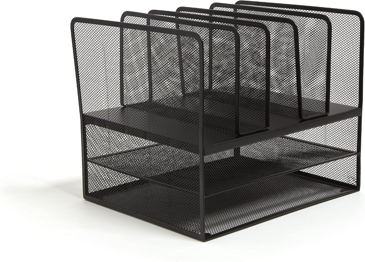 TRU RED Wire Mesh File Organizer, 7-Compartment, Matte Black