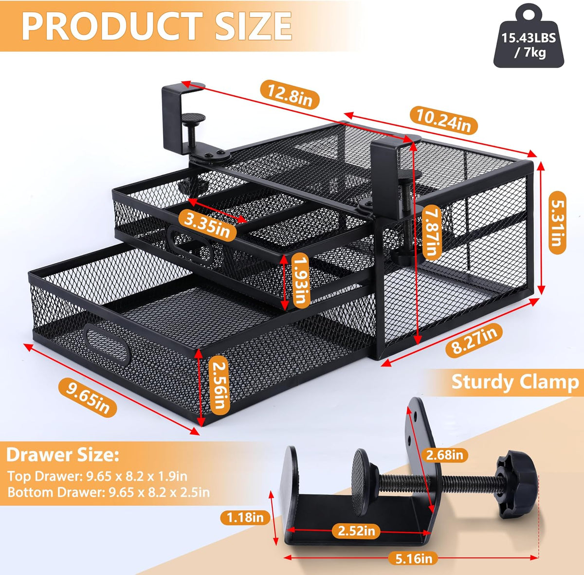 Sliding Under Desk Drawer Organizer No Drilling 2 Drawers Slide Out Desktop O...