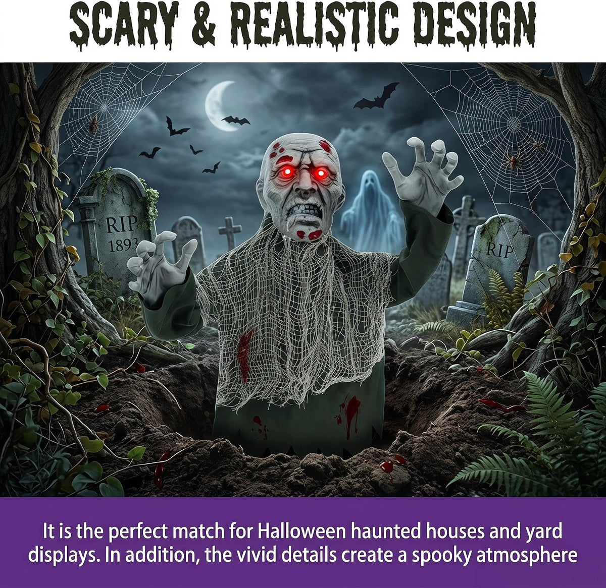 Halloween Decorations Outdoor Ground Zombie Decor, Animated Yard Prop