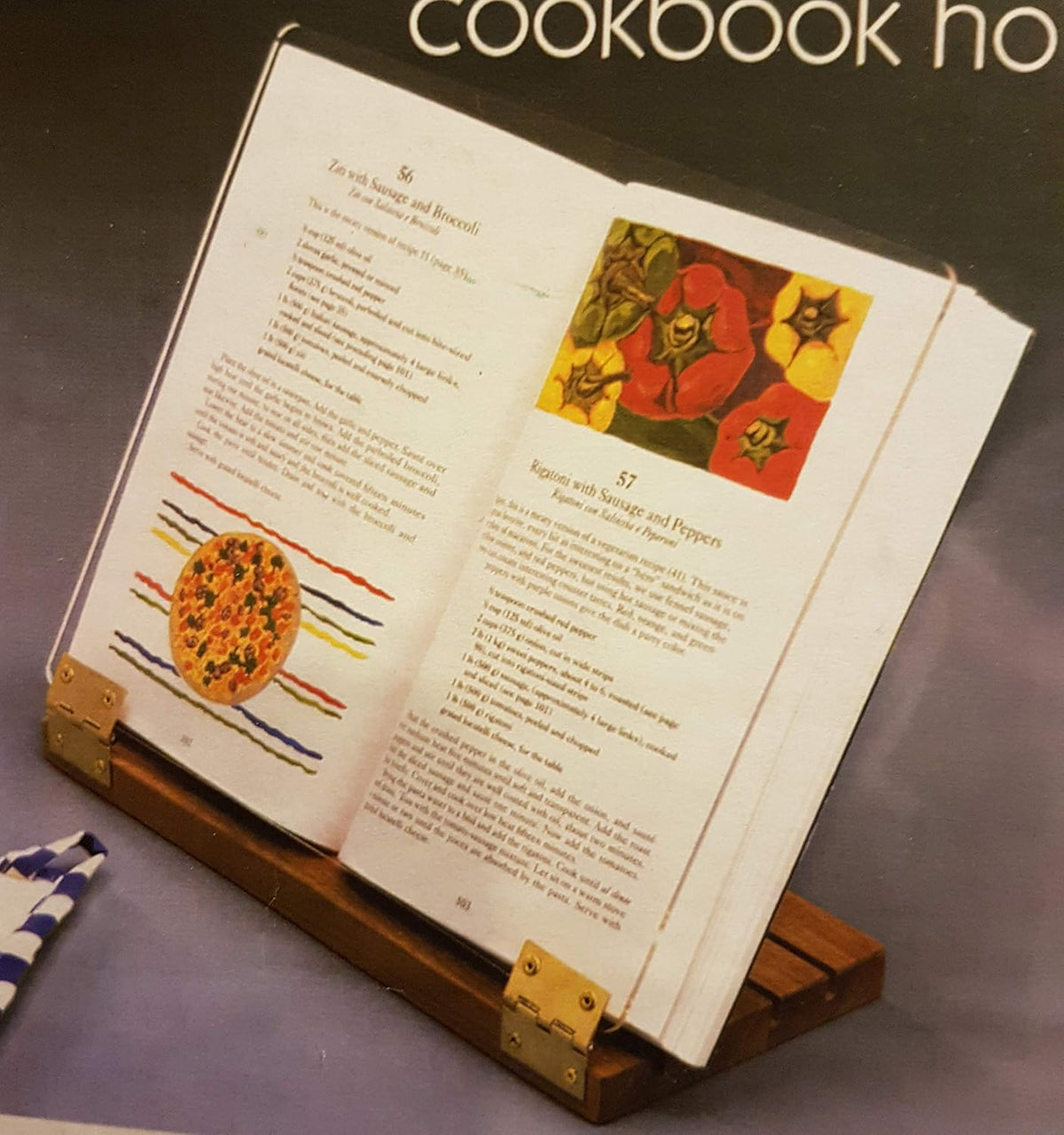 Original Hinged Cookbook Holder - Acrylic Shield With Wood Base and Brass Pla...