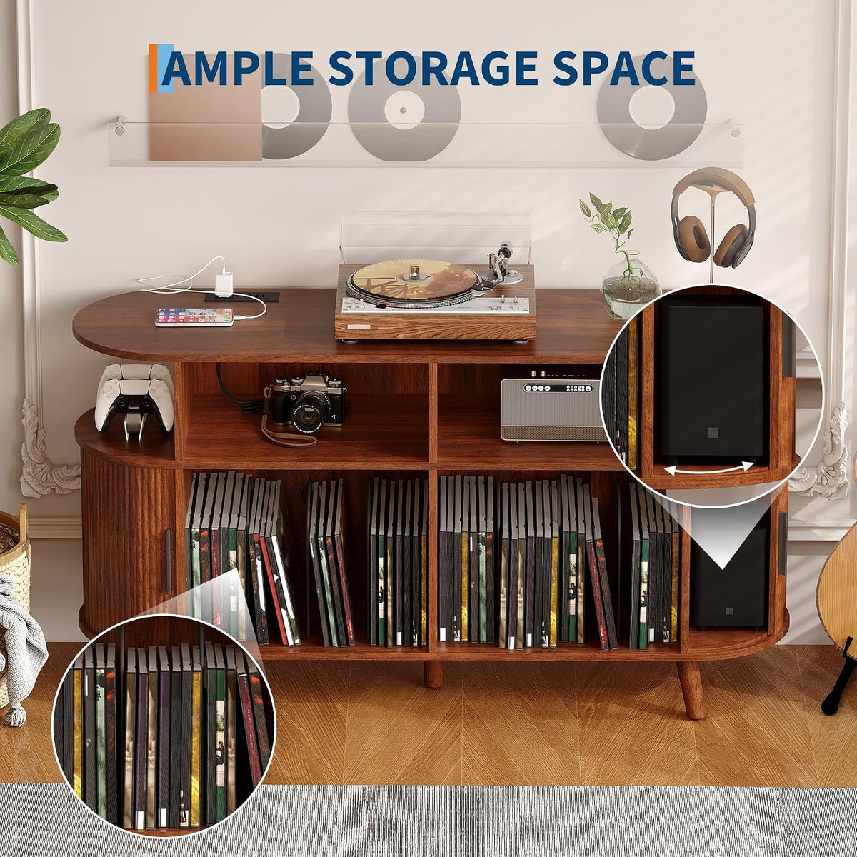 Garvee 55'' Fluted Mid Century Modern Turntable Cabinet with Vinyl St...