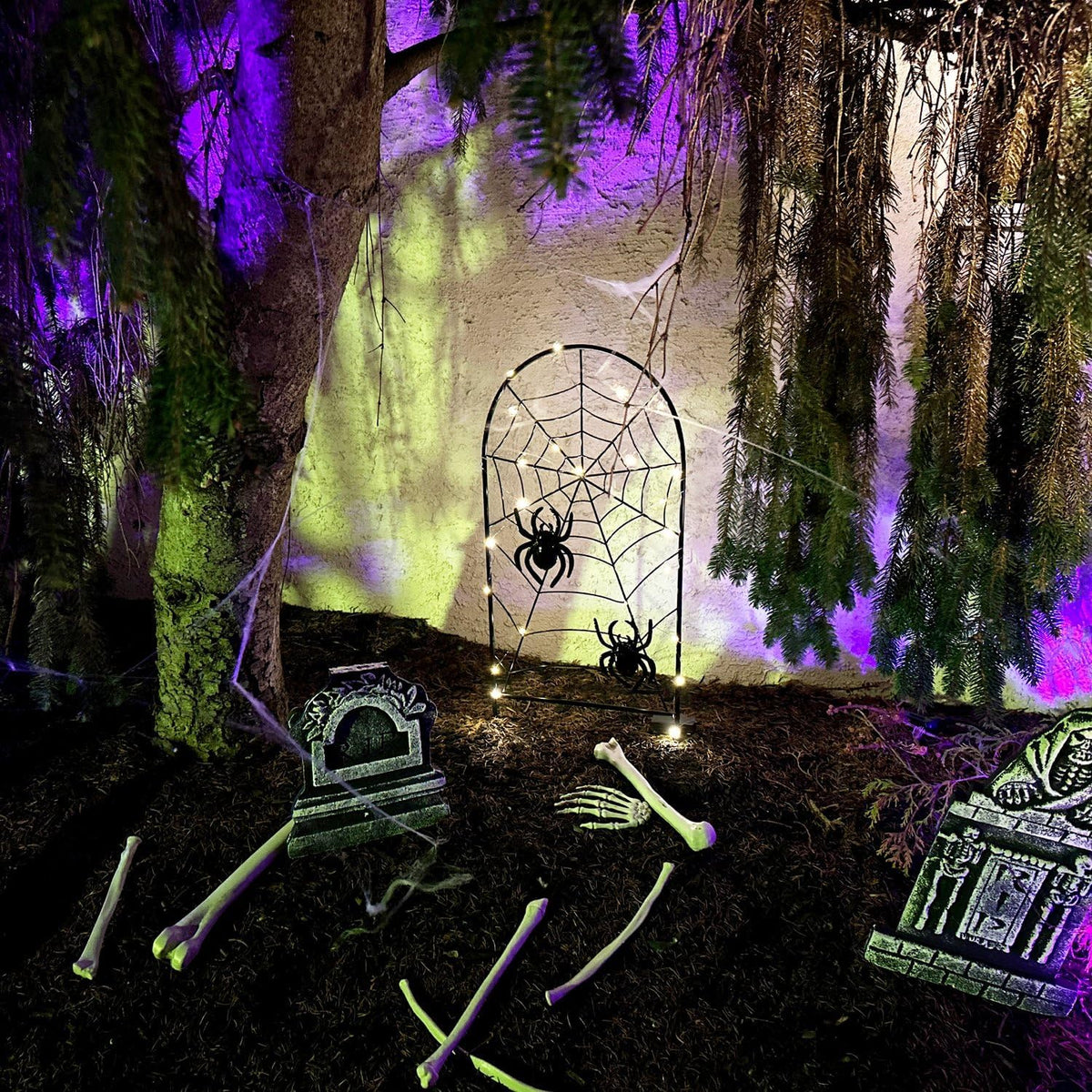 Haunted Hill Farm 2.6-Ft. Metal Spiderweb with Stake Halloween Decoration