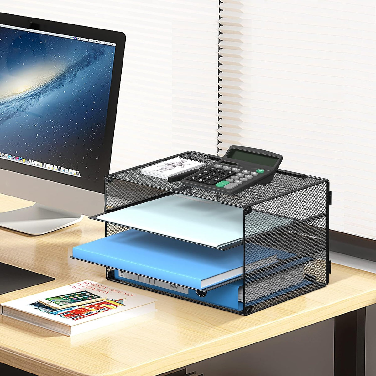 DALTACK 3 Tier Letter Tray Paper Organizer with Sliding Trays Black 2 Pack
