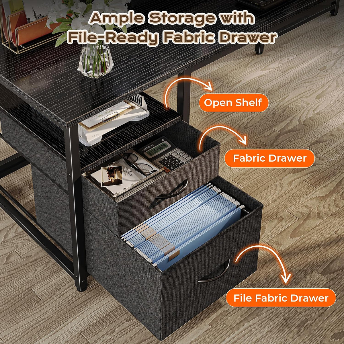 PRAISUN 55 Inch L Shaped Desk with Power Outlets and USB-C Port, Computer Cor...