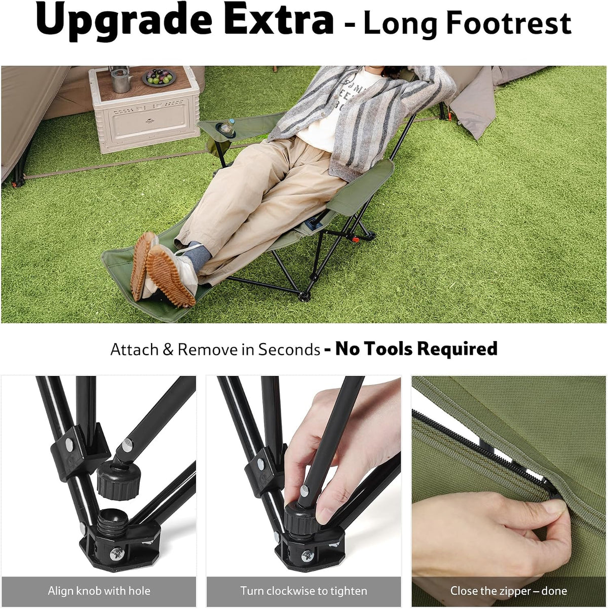 Naturehike 3-Position Adjustable Recliner with Footrest, Heavy Duty Folding C...
