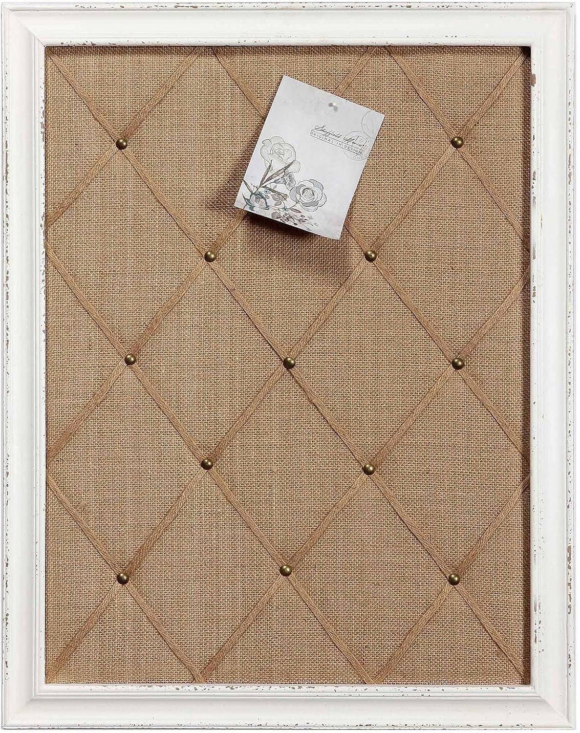 SOFE Antique White Linen Fabric Pin Board, 21"×27" Message Board Wa...