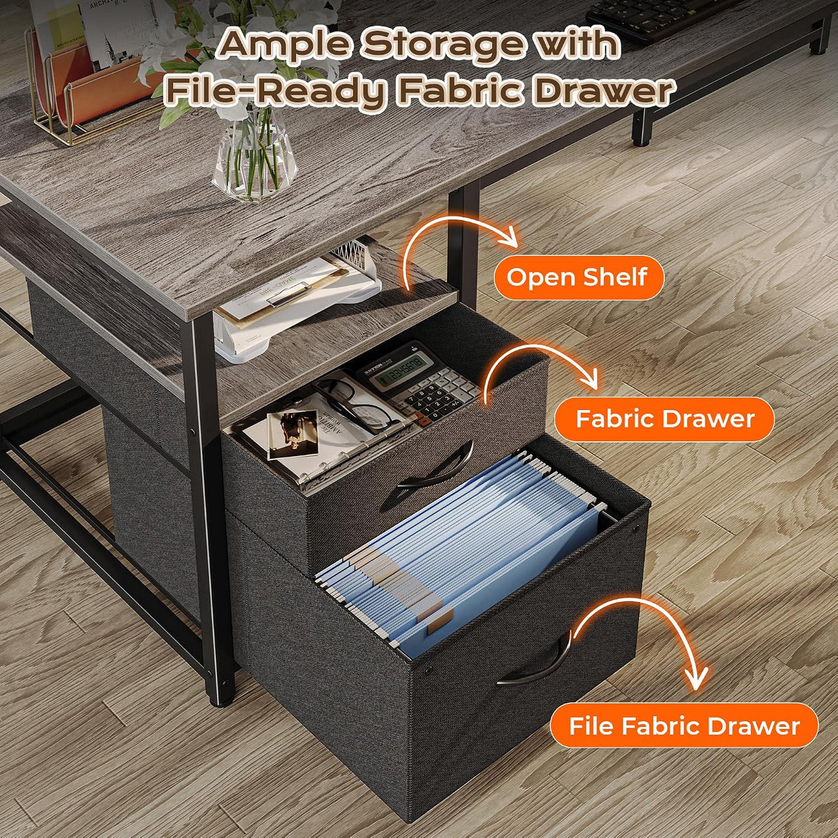 PRAISUN 63 Inch L Shaped Desk with Power Outlets and USB-C Port, Computer Cor...