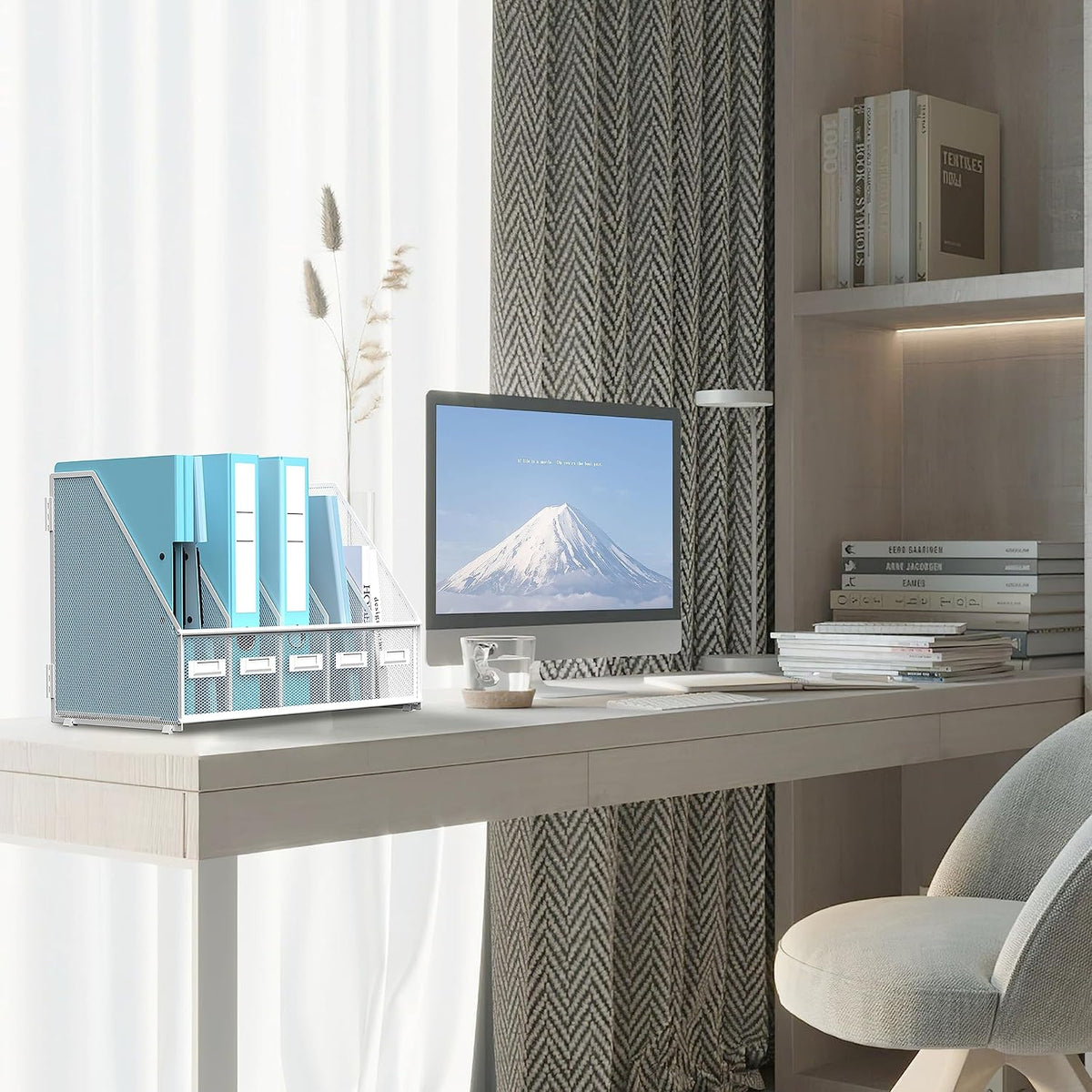 SUPEASY Desk Organizers Metal Desk Magazine File Holder with 5 Vertical Compa...
