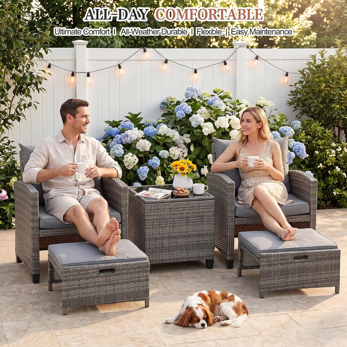 Vongrasig 5 Piece Patio Furniture Set, Small Balcony Furniture, PE Wicker Rat...