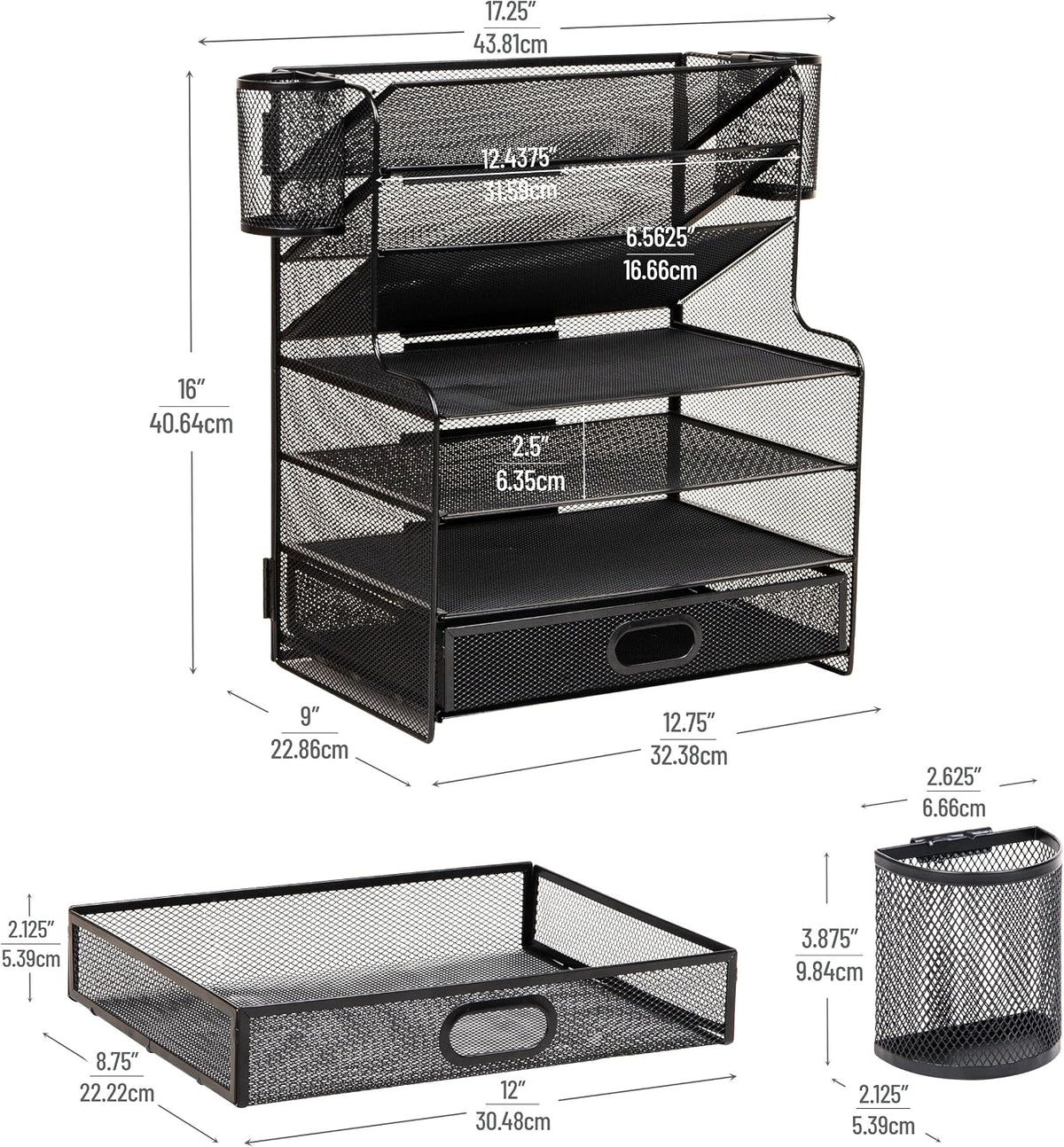 Mind Reader Mesh Desk Organizer, 6 Compartments, 1 Drawer, 2 Pen Cups, Office...