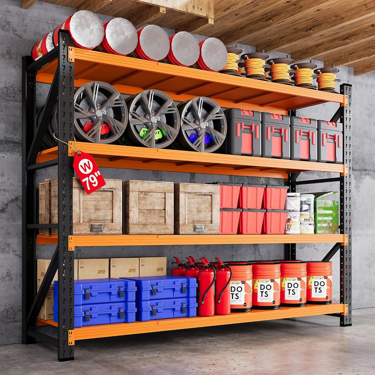 79” Wide Heavy Duty Metal Garage Shelving, Adjustable Storage Shelf