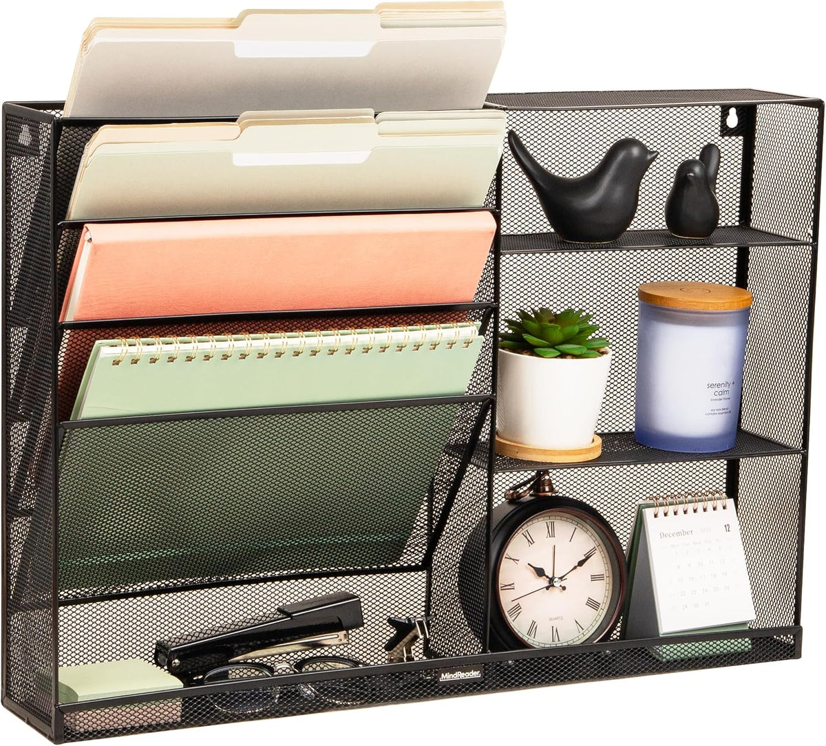 Mind Reader 4-Tier Vertical File Storage and Shelves, Desktop Organizer, Wall...