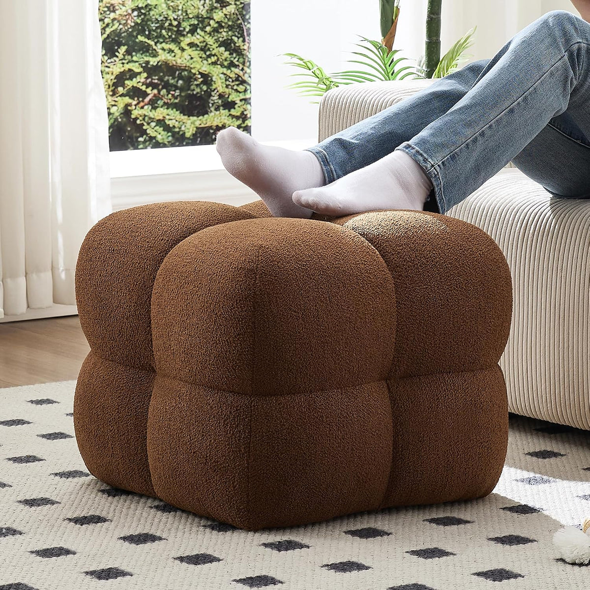 ONEVOG 21" Rust Brown Modern Ottoman, Square Fuzzy Couch Sherpa Pouf Ott...
