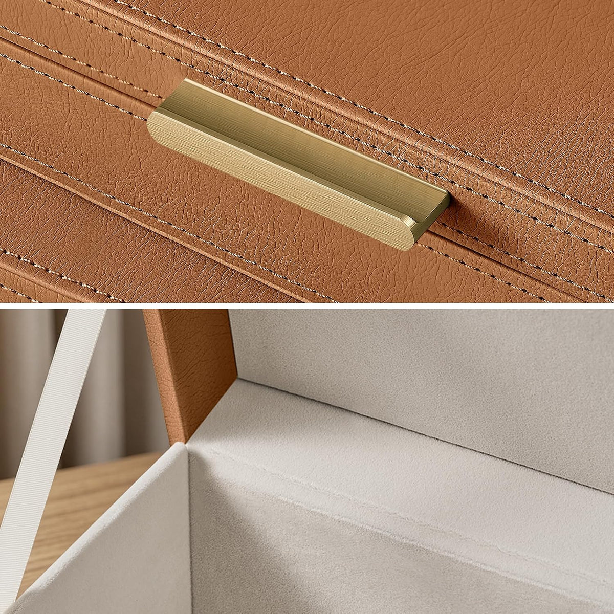 JARLINK Decorative Storage Boxes with Lids, PU Leather Bins, 2 Pack, Brown