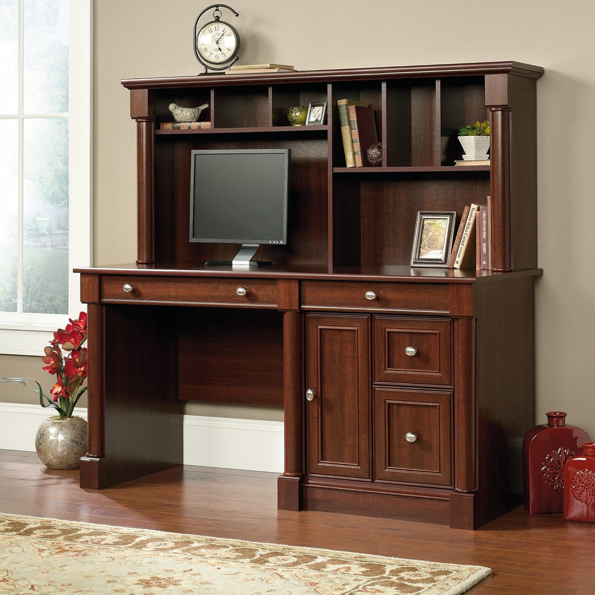 Sauder Palladia Computer Desk with Hutch, Large Storage and File Drawer, Home...
