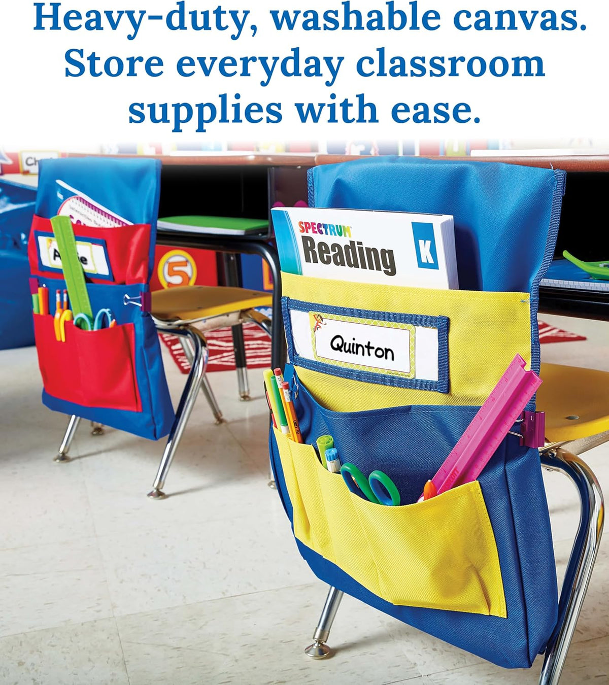 Carson Dellosa Chair Pockets for Classroom, Yellow & Blue, 6-Pack