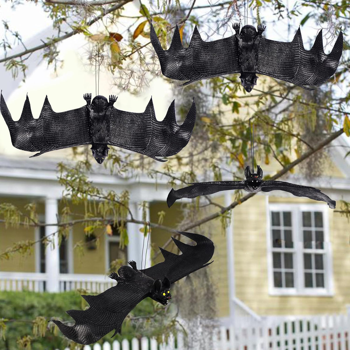 ATDAWN Halloween Hanging Bats, Rubber Bats, Realistic Looking Spooky Bats, Fl...