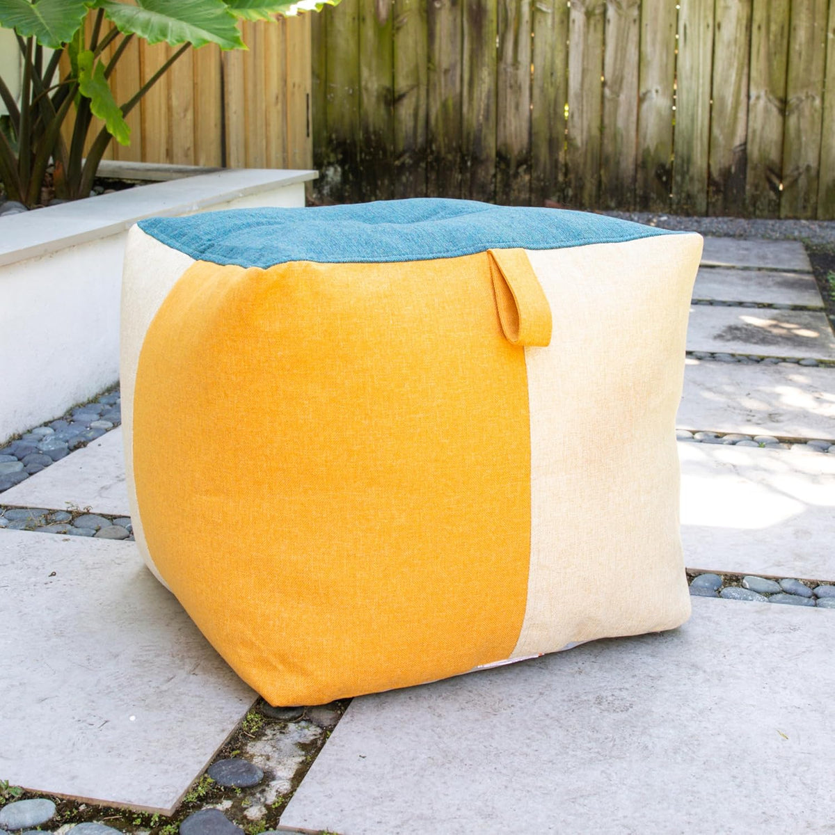 Big Joe Square Ottoman Weatherproof Bean Bag Footrest, Sunset Block Intertwis...