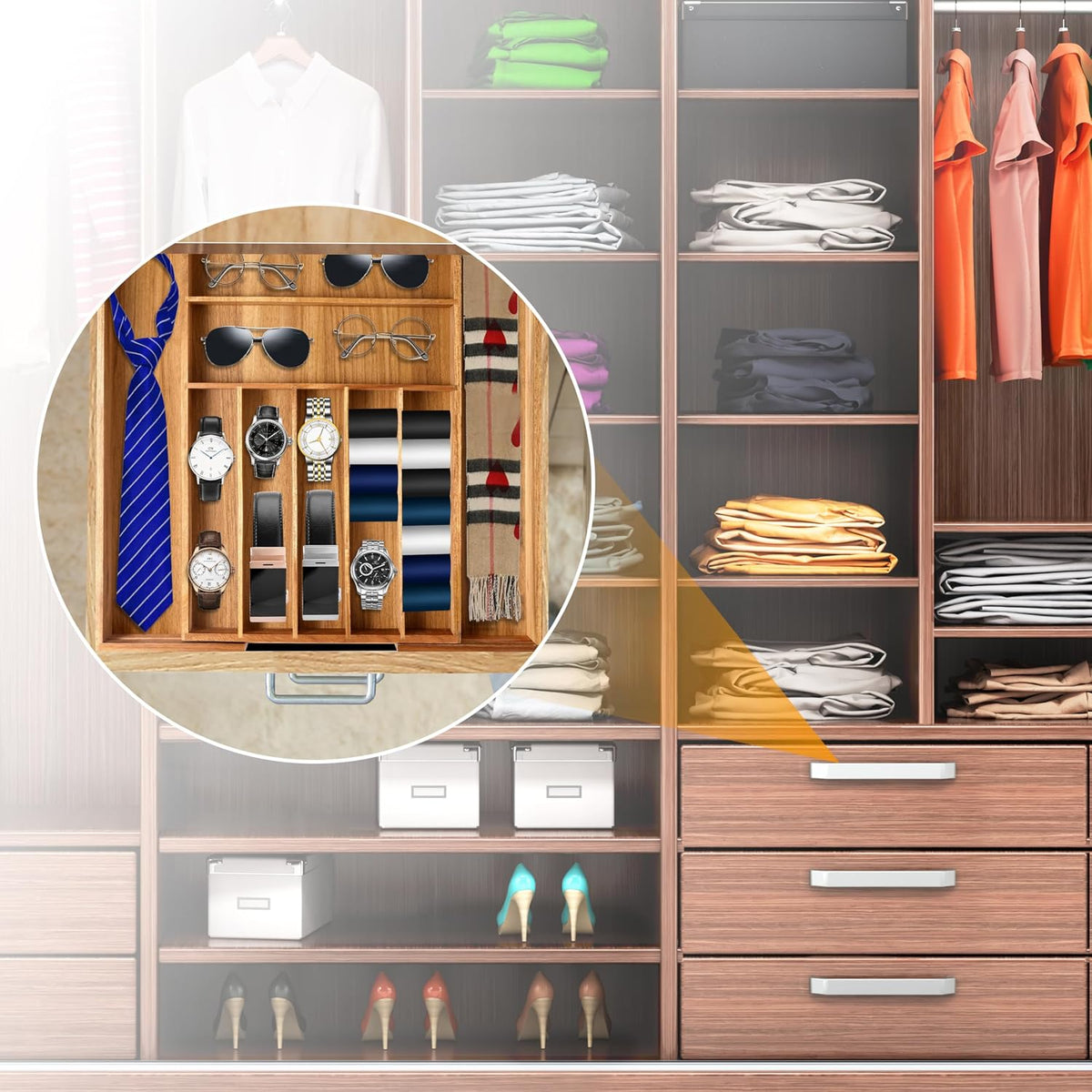 Bellsal Acacia Silverware Organizer Kitchen Drawer Organizer Expandable Bambo...